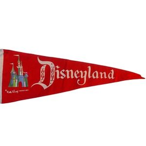 Vintage Disneyland Pennant Red Felt Walt Disney Productions Castle Souvenir Flag